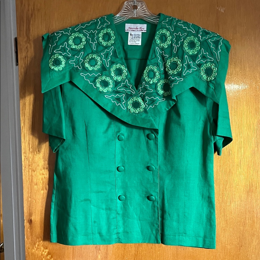 Green Embroidered Women's Top